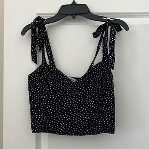Abercrombie Tie Strap Polka Dot Cropped Cami - black and white - small